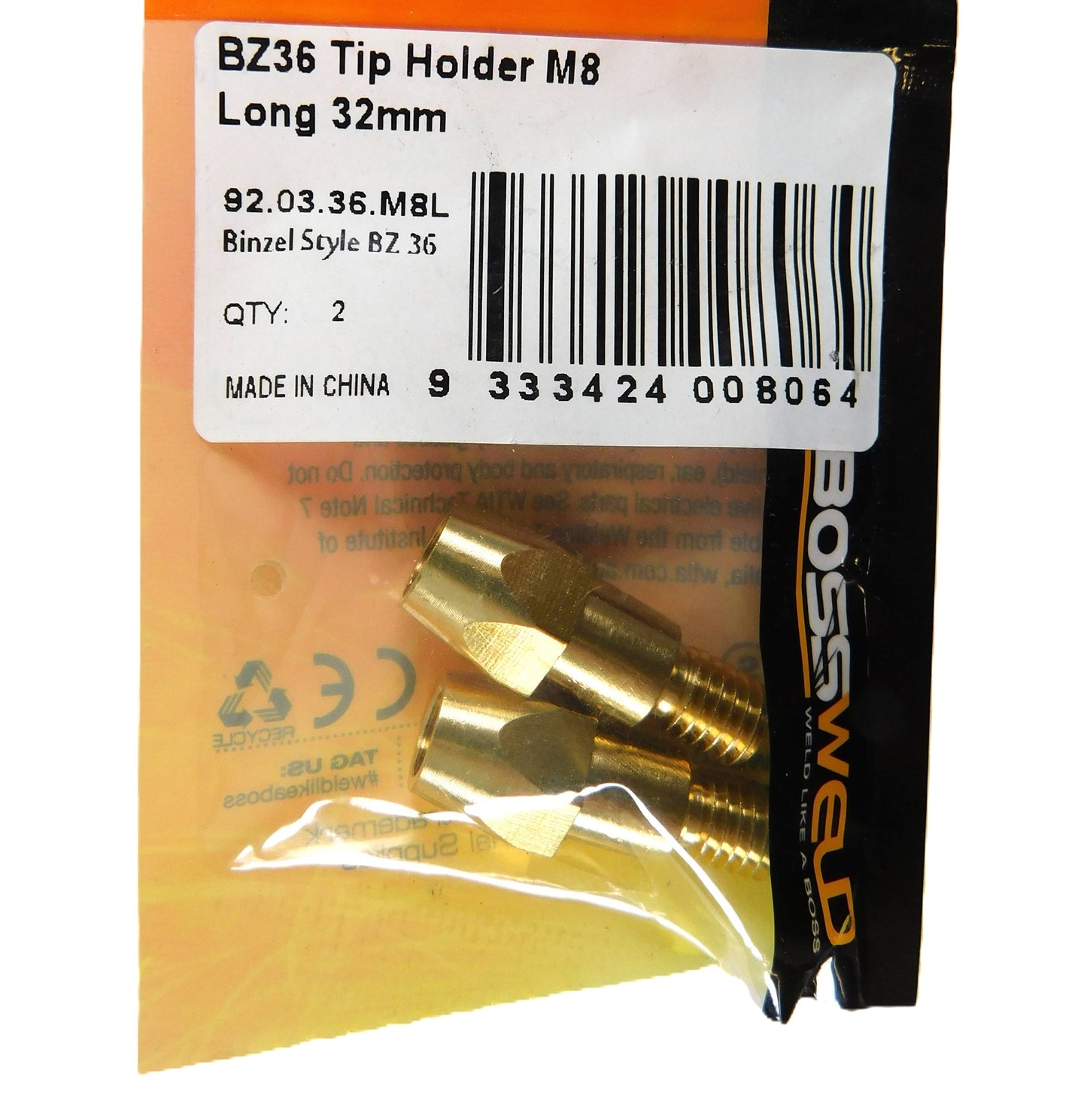 MB36 MIG Tip Holders Binzel Style MB36 M8 LONG 92.03.36.M8L (Qty 2)