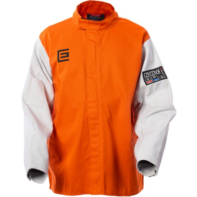 Welders Jackets PROBAN HI VIZ Orange with Grain Leather Sleeves OPWJ30CSL Large