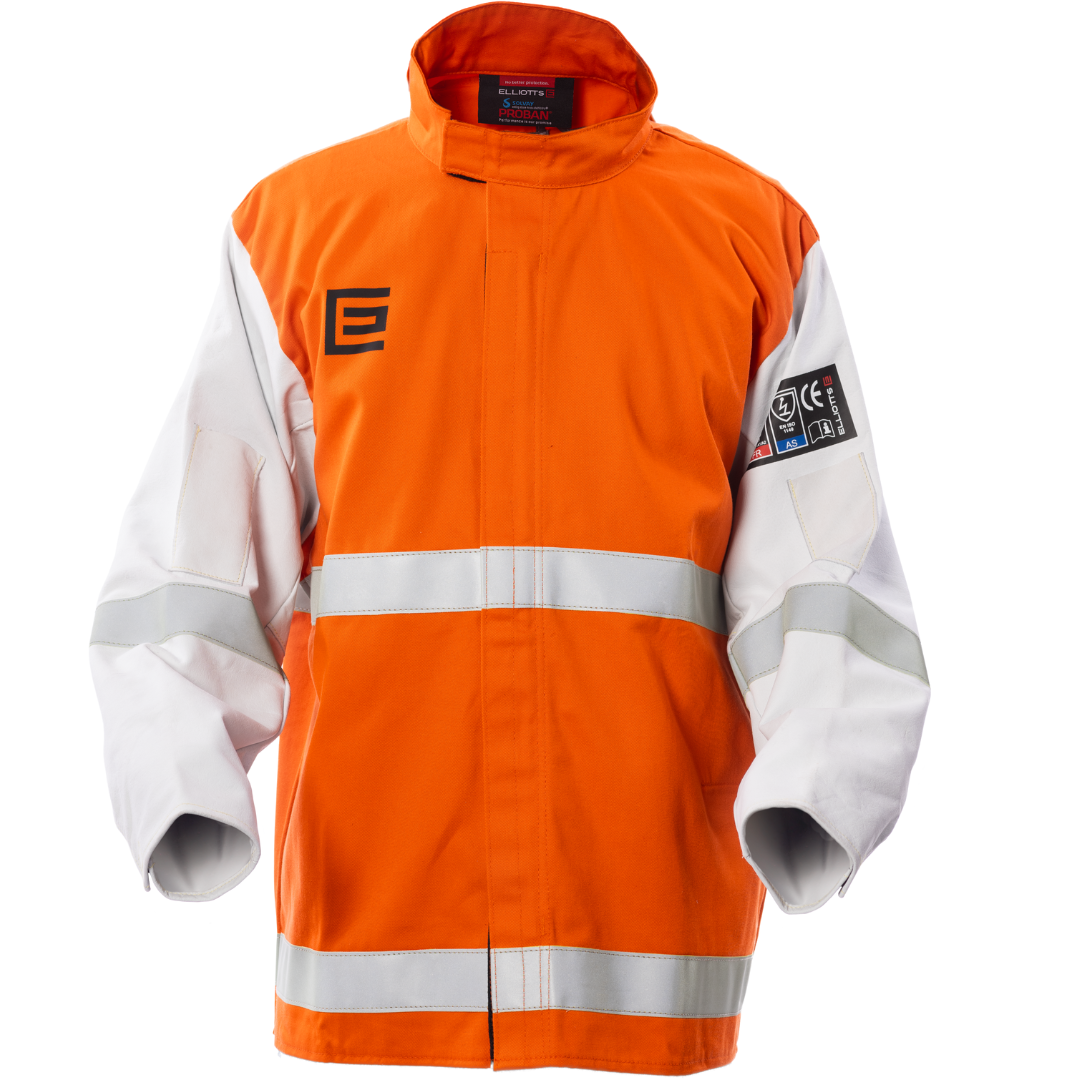 WAKATAC HI VIZ Proban Welders Jacket, leather sleeves, reflective trim Large MTO WAKPJ30T1L